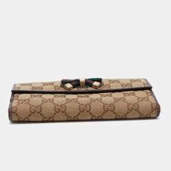Pre Owned Gucci Beige/Brown GG Canvas and Leather Continental Wallet