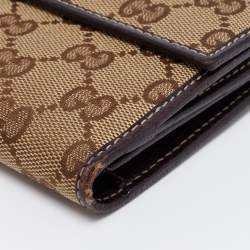 Pre Owned Gucci Beige/Brown GG Canvas and Leather Continental Wallet