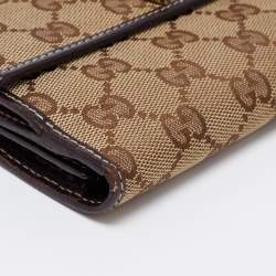 Pre Owned Gucci Beige/Brown GG Canvas and Leather Continental Wallet
