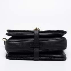 Pre Owned Gucci Black Leather Marrakech Medium Flap Messenger Bag