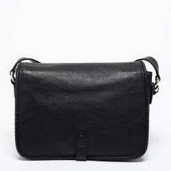 Pre Owned Gucci Black Leather Marrakech Medium Flap Messenger Bag