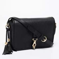 Pre Owned Gucci Black Leather Marrakech Medium Flap Messenger Bag