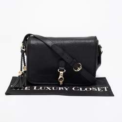 Pre Owned Gucci Black Leather Marrakech Medium Flap Messenger Bag