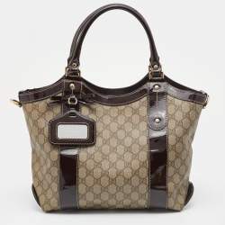 مملوكة مسبقًا Gucci Beige/Brown GG Supreme Canvas And Patent Leather Mirror Sukey Tote