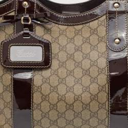 مملوكة مسبقًا Gucci Beige/Brown GG Supreme Canvas And Patent Leather Mirror Sukey Tote