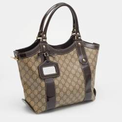 مملوكة مسبقًا Gucci Beige/Brown GG Supreme Canvas And Patent Leather Mirror Sukey Tote