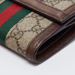 Gucci Brown/Beige GG Supreme Canvas and Leather Ophidia French Wallet