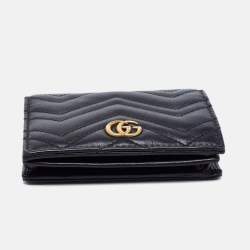 Pre Owned Gucci Black Matelassé Leather GG Marmont Card Case