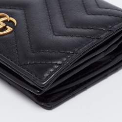 Pre Owned Gucci Black Matelassé Leather GG Marmont Card Case