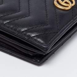 Pre Owned Gucci Black Matelassé Leather GG Marmont Card Case