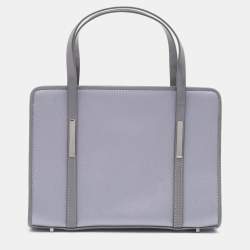 Pre Owned Gucci Grey Satin And Leather Shoulder Bag