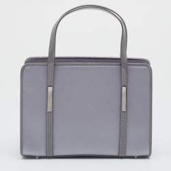 Pre Owned Gucci Grey Satin And Leather Shoulder Bag