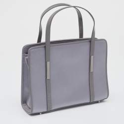 Pre Owned Gucci Grey Satin And Leather Shoulder Bag