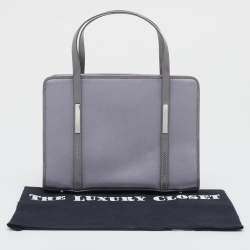 Pre Owned Gucci Grey Satin And Leather Shoulder Bag