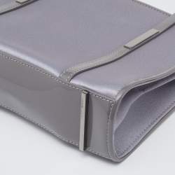 Pre Owned Gucci Grey Satin And Leather Shoulder Bag
