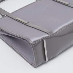 Pre Owned Gucci Grey Satin And Leather Shoulder Bag