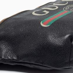 Pre Owned Gucci Black Pebbled Leather Small Logo Web Belt Bag