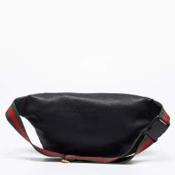 Pre Owned Gucci Black Pebbled Leather Small Logo Web Belt Bag