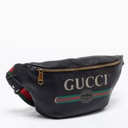 Pre Owned Gucci Black Pebbled Leather Small Logo Web Belt Bag