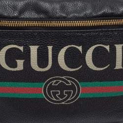 Pre Owned Gucci Black Pebbled Leather Small Logo Web Belt Bag