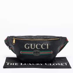 Pre Owned Gucci Black Pebbled Leather Small Logo Web Belt Bag
