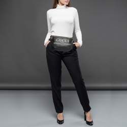 Pre Owned Gucci Black Pebbled Leather Small Logo Web Belt Bag
