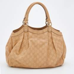 Pre Owned Gucci Beige Guccissima Leather Medium Sukey Tote