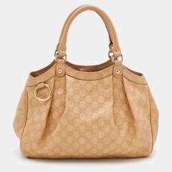 Pre Owned Gucci Beige Guccissima Leather Medium Sukey Tote