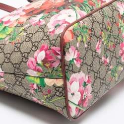 Pre Owned Gucci Multicolor Blooms GG Supreme Canvas and Leather Zip Tote