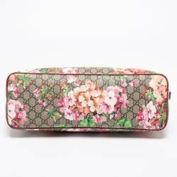 Pre Owned Gucci Multicolor Blooms GG Supreme Canvas and Leather Zip Tote