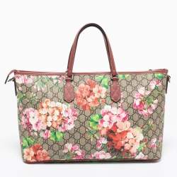 Pre Owned Gucci Multicolor Blooms GG Supreme Canvas and Leather Zip Tote