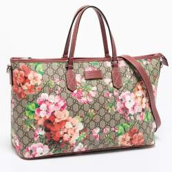 Pre Owned Gucci Multicolor Blooms GG Supreme Canvas and Leather Zip Tote