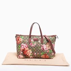 Pre Owned Gucci Multicolor Blooms GG Supreme Canvas and Leather Zip Tote