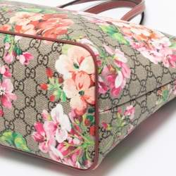 Pre Owned Gucci Multicolor Blooms GG Supreme Canvas and Leather Zip Tote