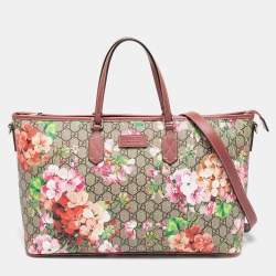Pre Owned Gucci Multicolor Blooms GG Supreme Canvas and Leather Zip Tote