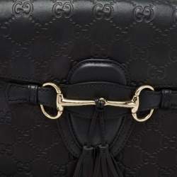 Pre Owned حقيبة كتف غوتشي ايميلي جلد غوتشيسيما أسود بسلسلة كبيرة