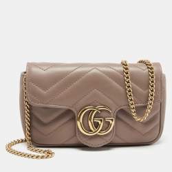 Gucci Beige Matelasse Leather Super Mini GG Marmont Crossbody Bag