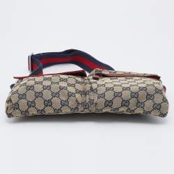 Pre Owned Gucci Beige/Red GG Canvas And Leather Double Pocket Belt Bag
