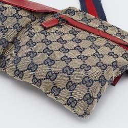 Pre Owned Gucci Beige/Red GG Canvas And Leather Double Pocket Belt Bag