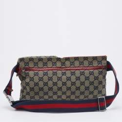 Pre Owned Gucci Beige/Red GG Canvas And Leather Double Pocket Belt Bag