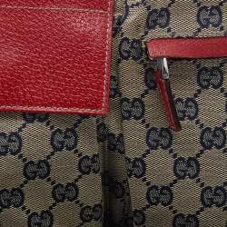 Pre Owned Gucci Beige/Red GG Canvas And Leather Double Pocket Belt Bag