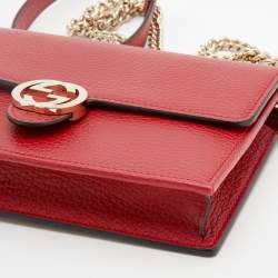 Gucci Red Leather Interlocking G Wallet On Chain
