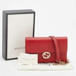 Gucci Red Leather Interlocking G Wallet On Chain