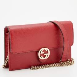 Gucci Red Leather Interlocking G Wallet On Chain