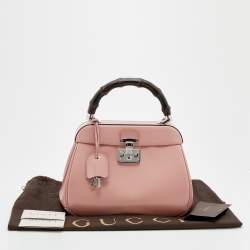 Pre Owned Gucci Pink Leather Lady Lock Bamboo Top Handle Bag