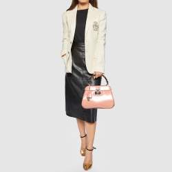 Pre Owned Gucci Pink Leather Lady Lock Bamboo Top Handle Bag