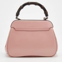 Pre Owned Gucci Pink Leather Lady Lock Bamboo Top Handle Bag