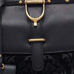 Gucci Black Leather And Suede Lady Stirrup Top Handle Bag