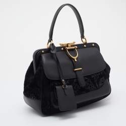 Gucci Black Leather And Suede Lady Stirrup Top Handle Bag