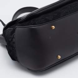 Gucci Black Leather And Suede Lady Stirrup Top Handle Bag